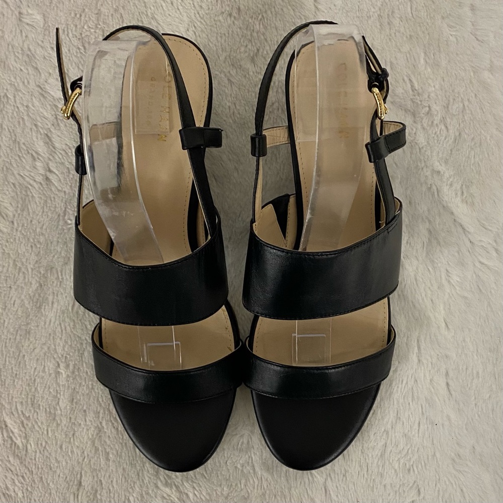 Cole Haan Annabel Grand Black Leather Wedge Sandals Women’s Size 8.5B - Picture 6 of 9
